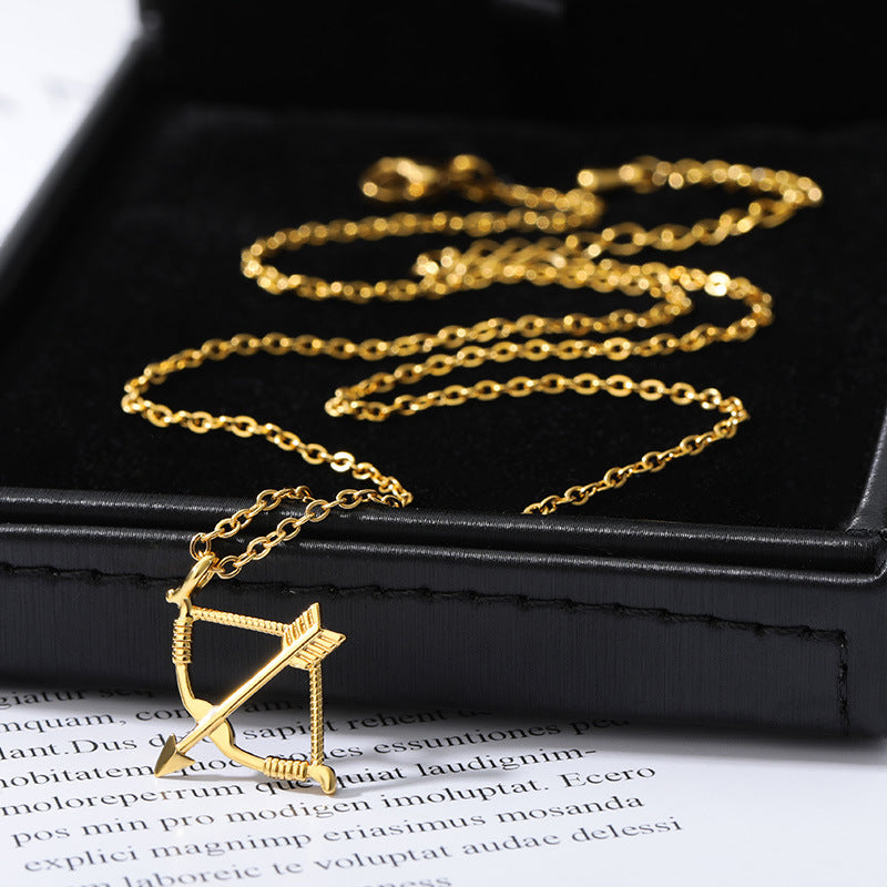 Bow And Arrow Pendant Necklace Gold Stainless Steel Choker