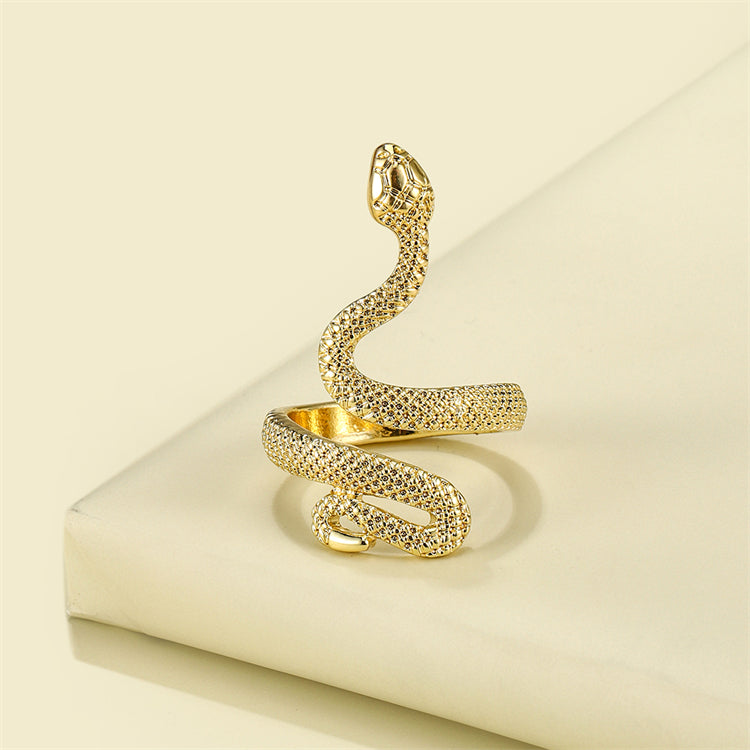 European and American retro open golden silver punk wind snake ring