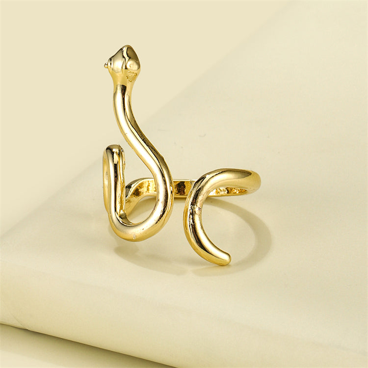 European and American retro open golden silver punk wind snake ring