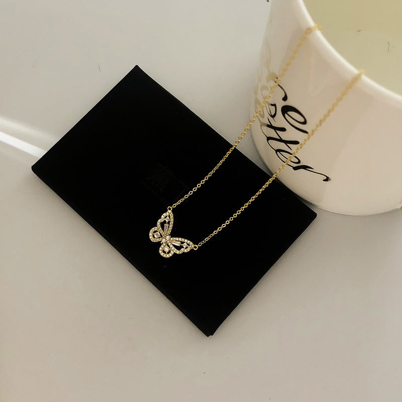 Black Onyx and Diamond Butterfly Pendant Necklace - Santayana