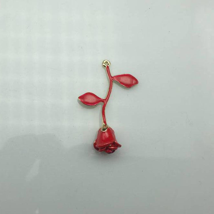 Alloy Red Rose Flower Pendant Necklace