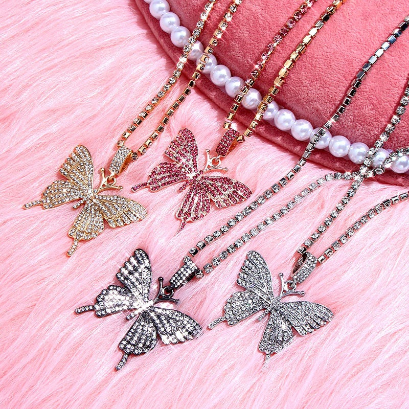 Rhinestone butterfly necklace