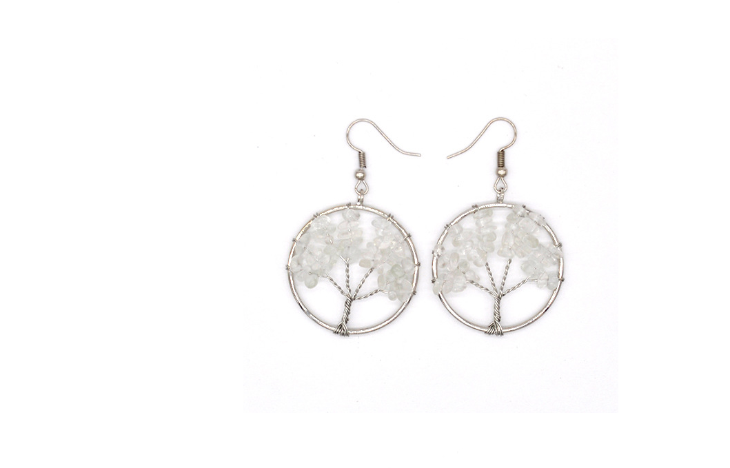 Natural Crystal Crushed Stone Tree Wishing Tree Earrings Crystal Tree Earrings Jewelry