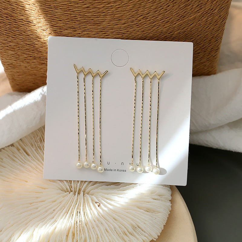 925 Sterling Silver Earrings Pearl Long Earrings