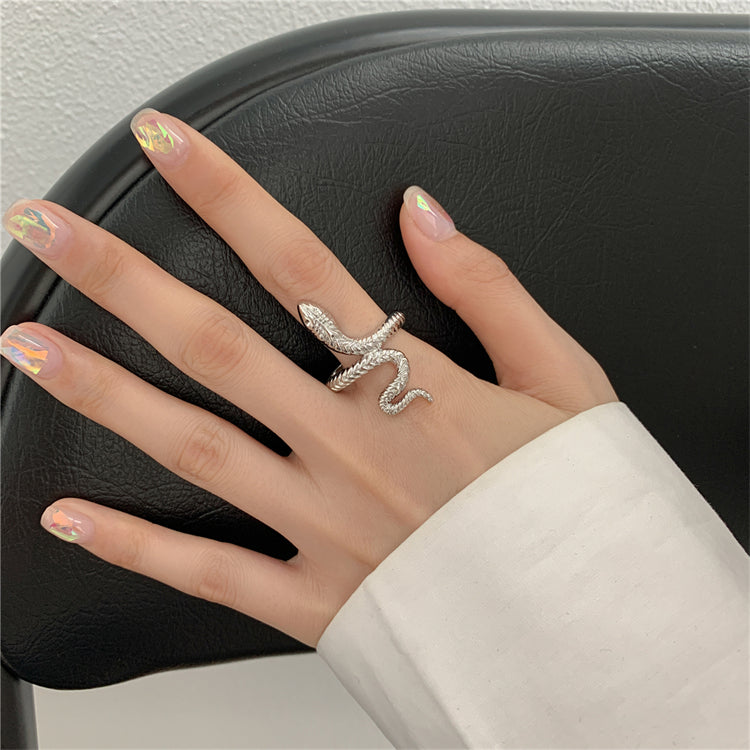 European and American retro open golden silver punk wind snake ring