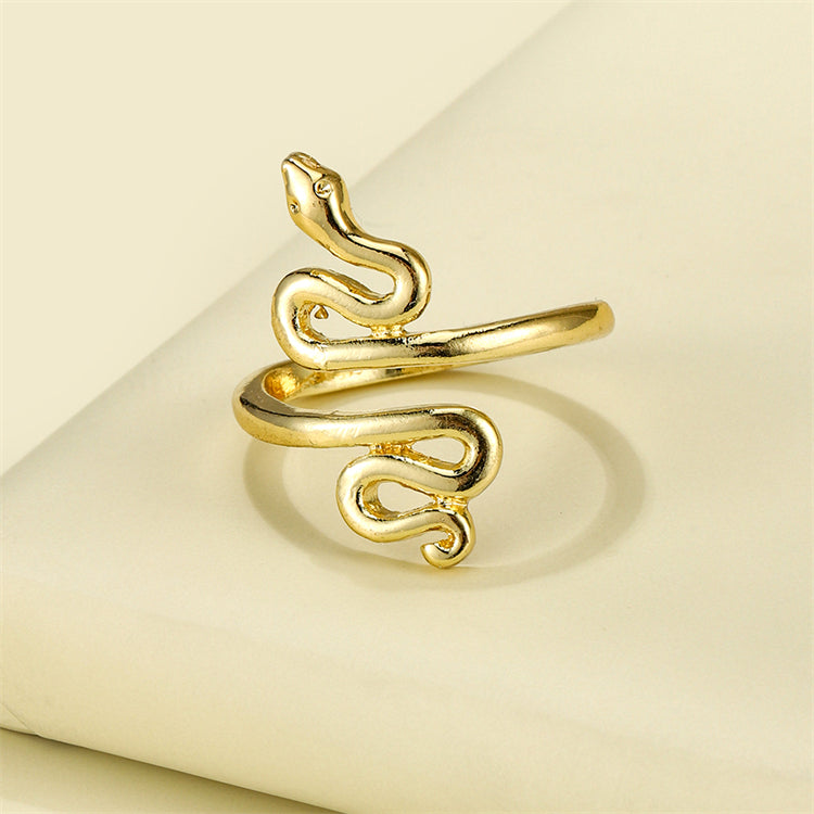 European and American retro open golden silver punk wind snake ring