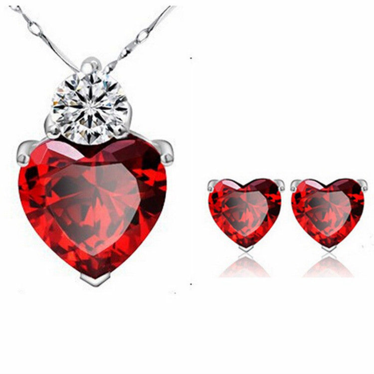 Jewelry red peach Earring Necklace bride jewelry set Taobao supply