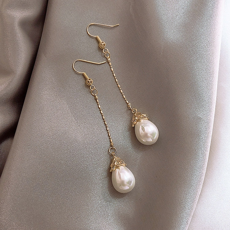 925 Sterling Silver Earrings Pearl Long Earrings