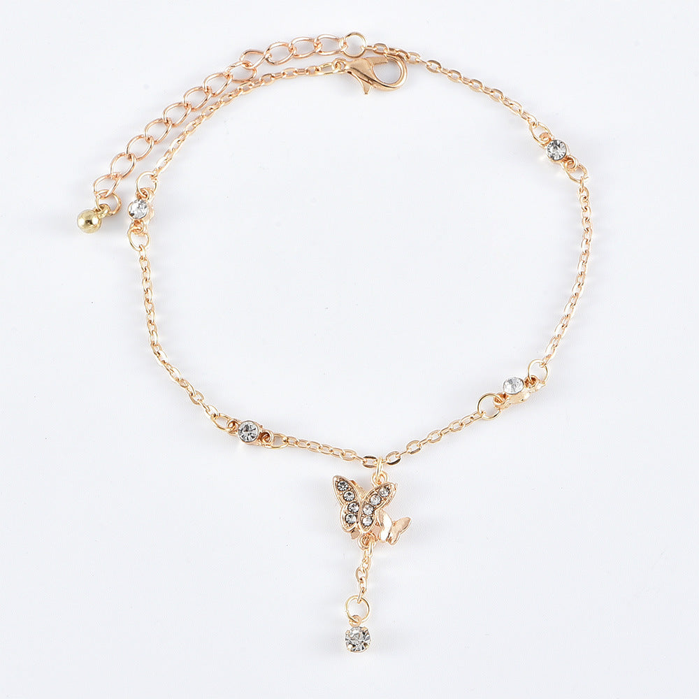 Gold Multi-layer Crystal Butterfly Anklet