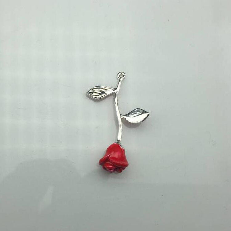 Alloy Red Rose Flower Pendant Necklace