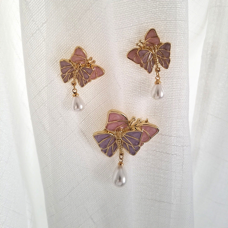 Simple Butterfly Pearl Earrings Alloy Butterfly Pearl