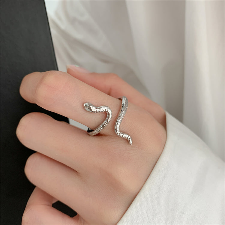 European and American retro open golden silver punk wind snake ring