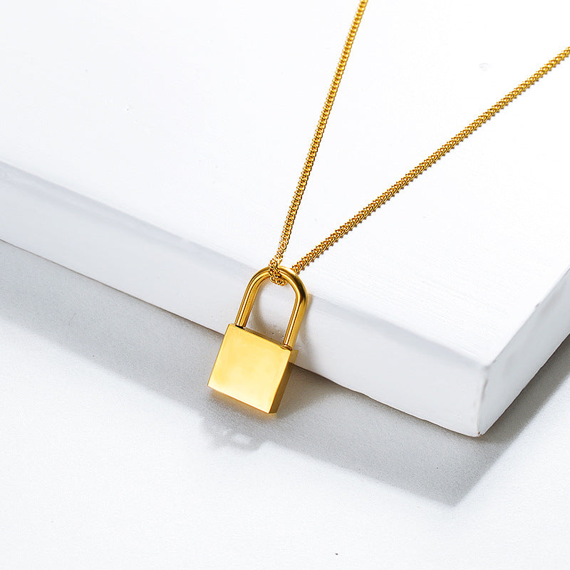 Titanium Steel Electroplated 18K Gold Lock Neck Necklace