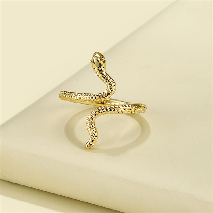 European and American retro open golden silver punk wind snake ring