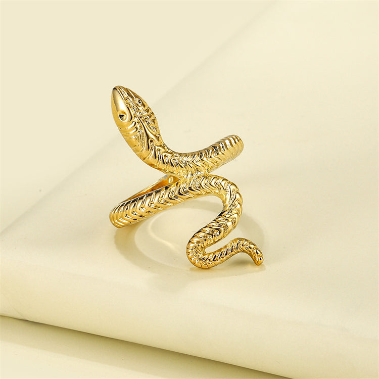 European and American retro open golden silver punk wind snake ring