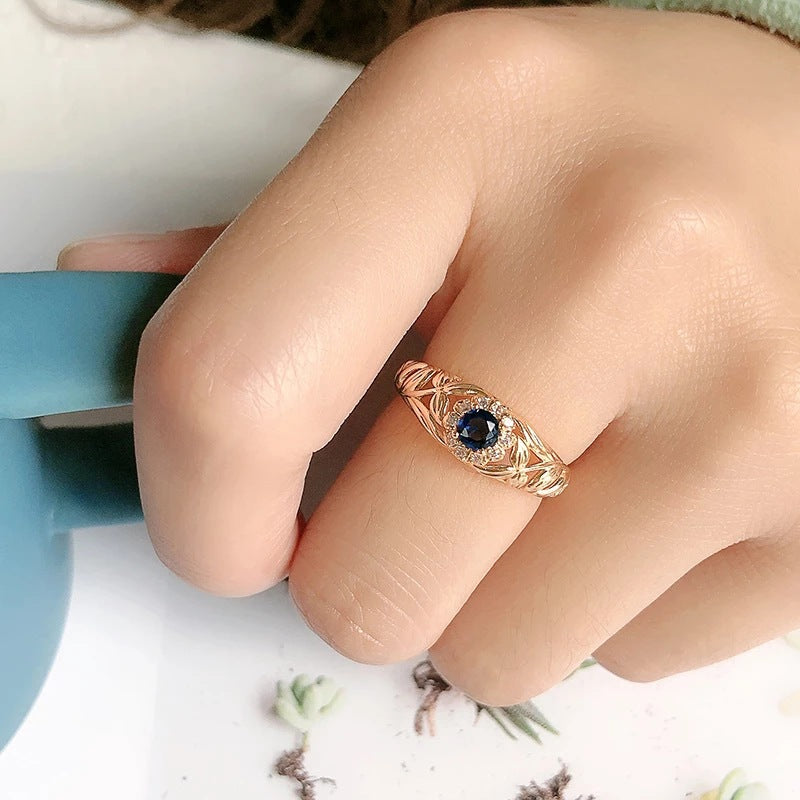 Copper Plated Real Gold And Blue Zircon Ring