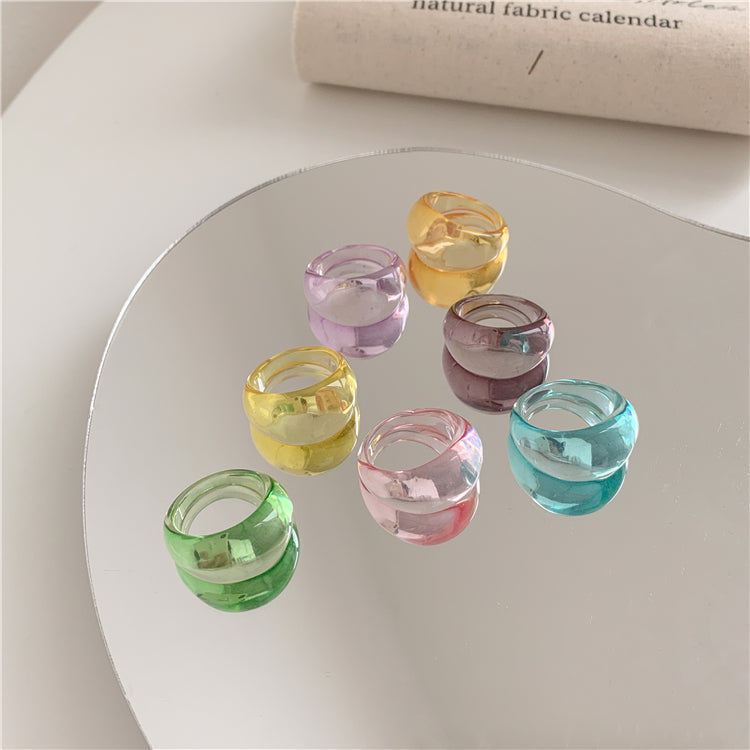 Ins Summer Sweet Girl Jelly Color Transparent Ring Healing Color Simple Trend Index Finger Rings