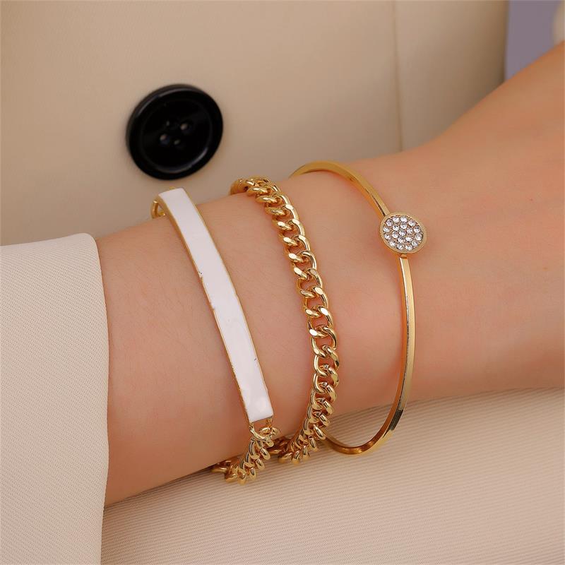 Retro Simple Zircon Adjustable Circle Bracelet Set