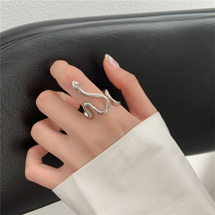 European and American retro open golden silver punk wind snake ring