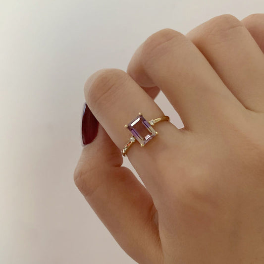 Golden Purple Topaz Simple Ring For Women And Japan