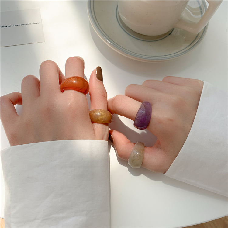 Ins Summer Sweet Girl Jelly Color Transparent Ring Healing Color Simple Trend Index Finger Rings