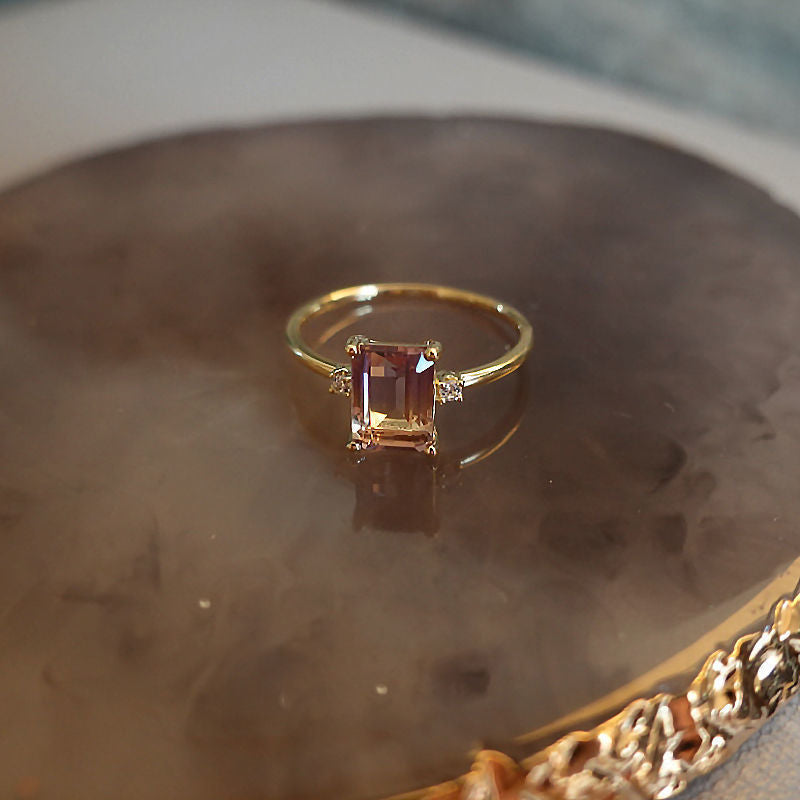 Golden Purple Topaz Simple Ring For Women And Japan