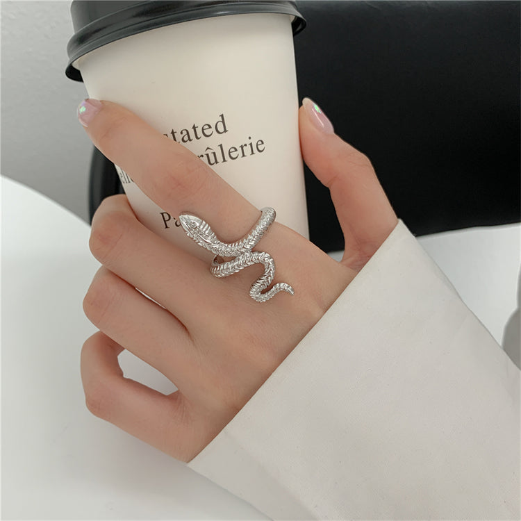 European and American retro open golden silver punk wind snake ring