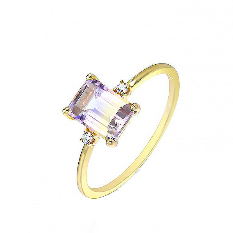 Golden Purple Topaz Simple Ring For Women And Japan