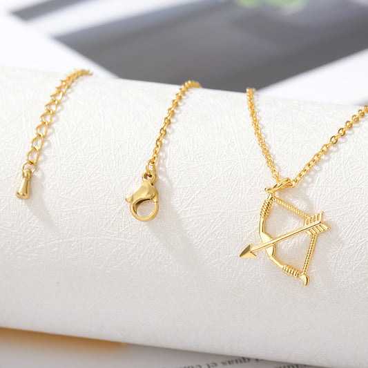 Bow And Arrow Pendant Necklace Gold Stainless Steel Choker