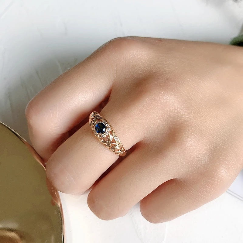 Copper Plated Real Gold And Blue Zircon Ring