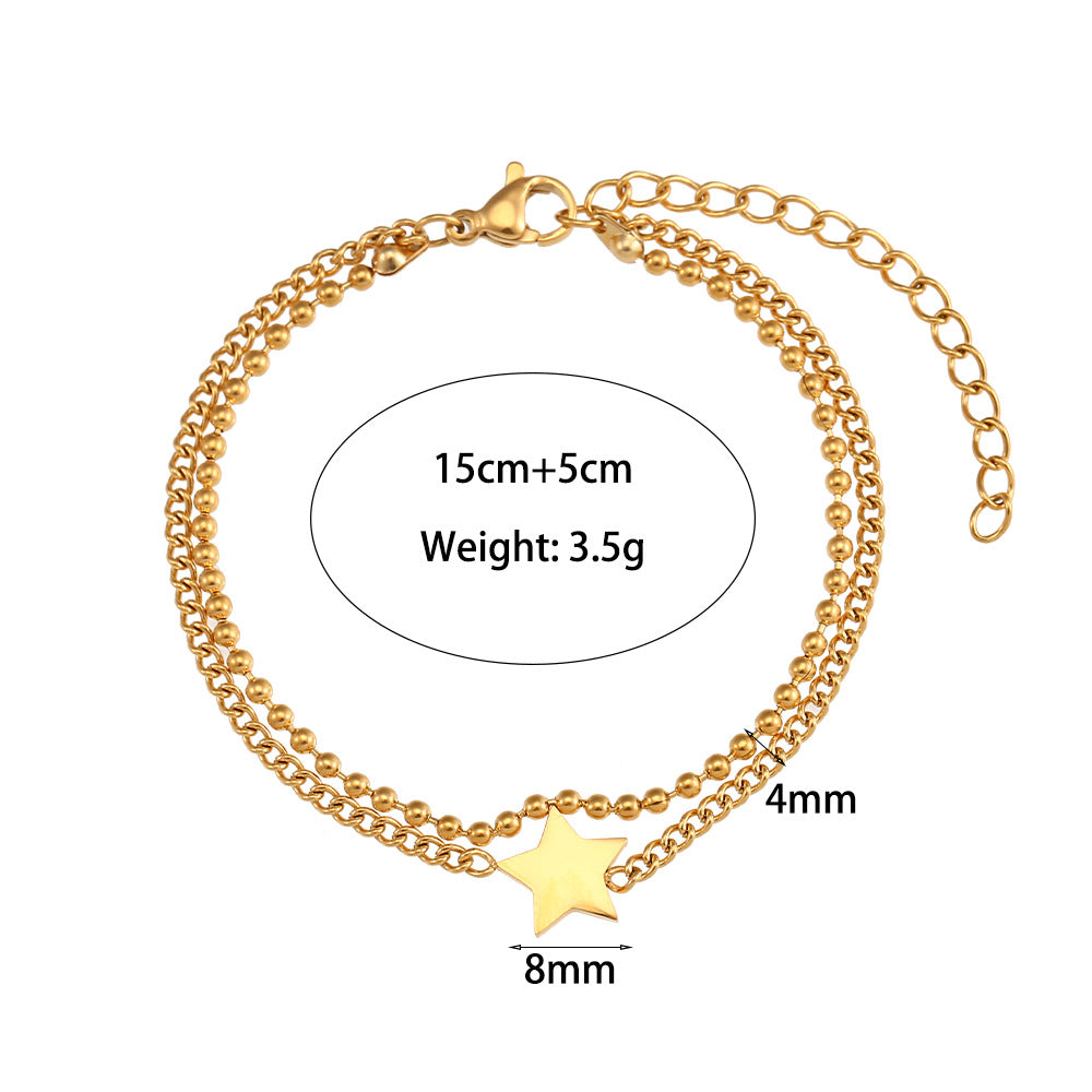 Euramerican Ins Fashion Beads Twist Chain Double Layer Five Pointed Star Bracelet