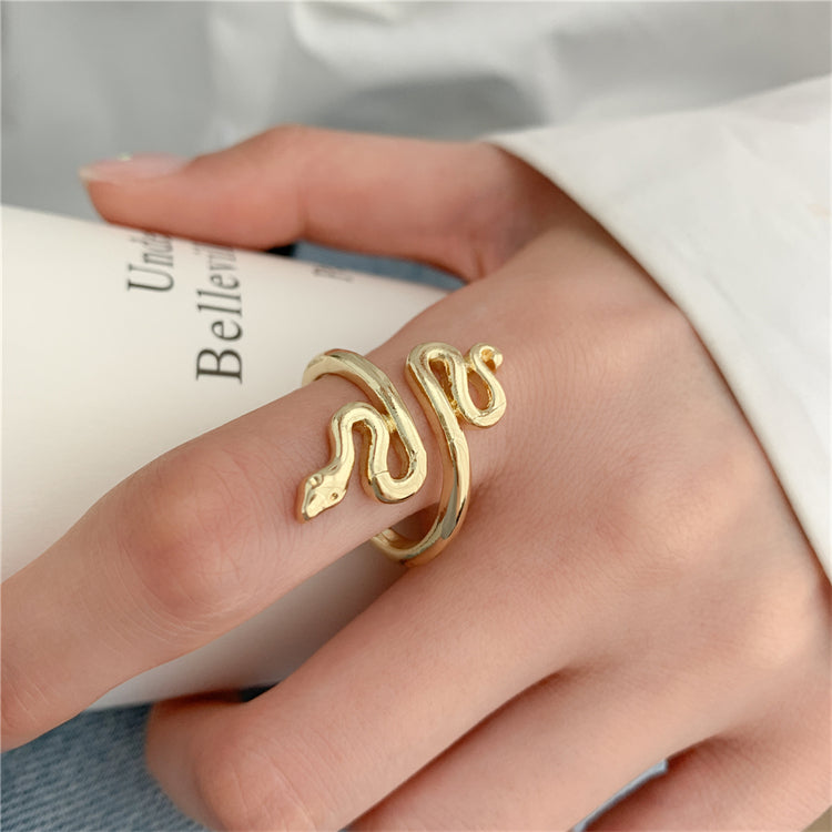 European and American retro open golden silver punk wind snake ring